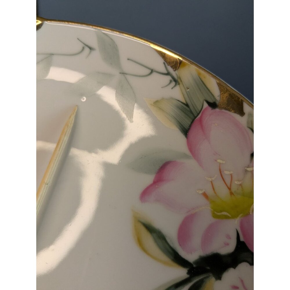 Noritake Hand-Painted Azalea Floral Porcelain Cake Plate open Handles 9.25" - Picture 6 of 15